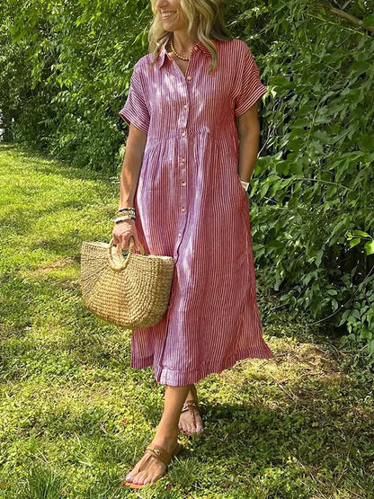 Georgia | Women's Summer Striped Buttoned Shirt Dress