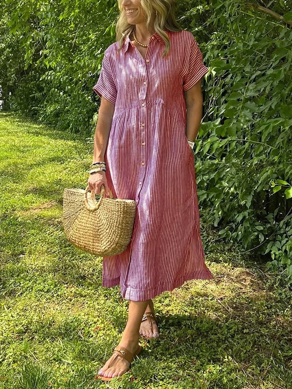 Georgia | Women's Summer Striped Buttoned Shirt Dress