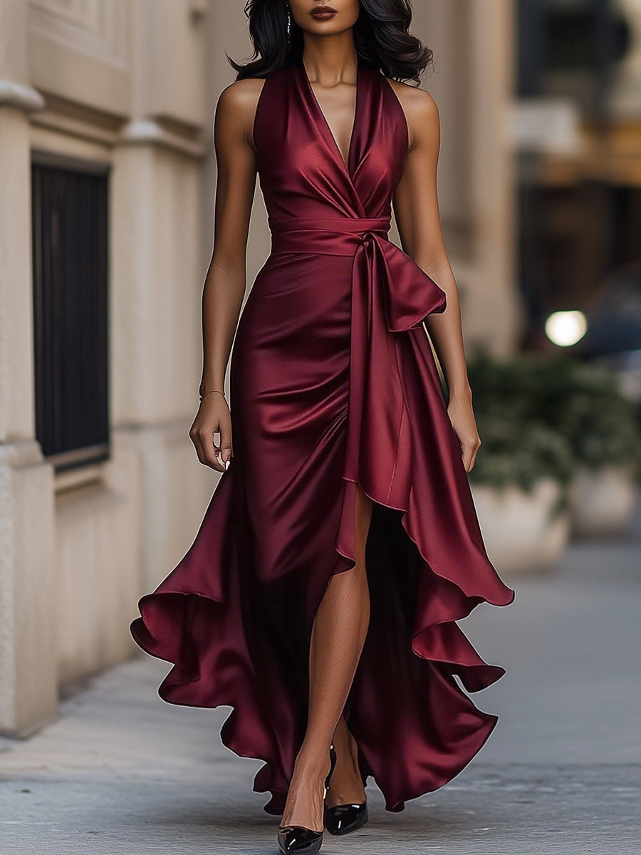 Livia | Women's Halter Neck Asymmetric Midi Dress
