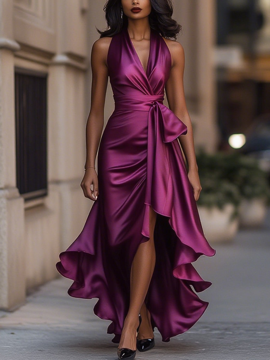 Livia | Women's Halter Neck Asymmetric Midi Dress