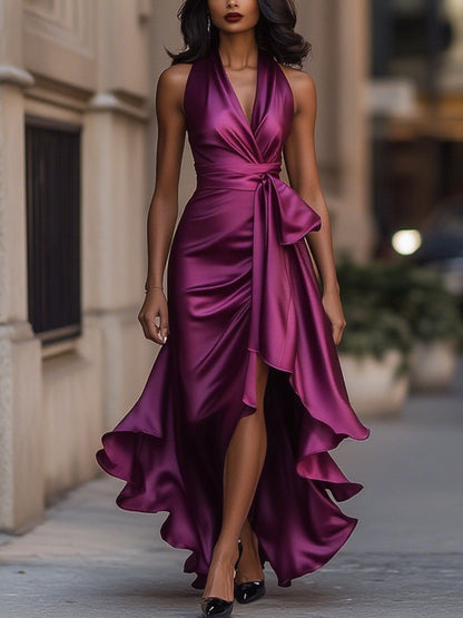 Livia | Women's Halter Neck Asymmetric Midi Dress