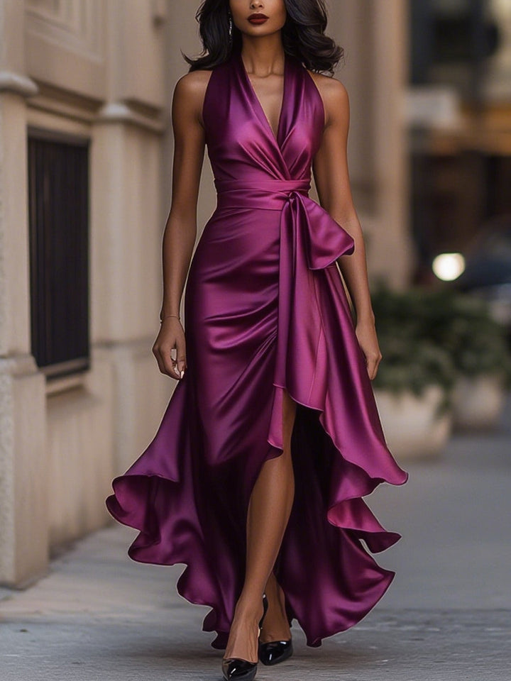 Livia | Women's Halter Neck Asymmetric Midi Dress