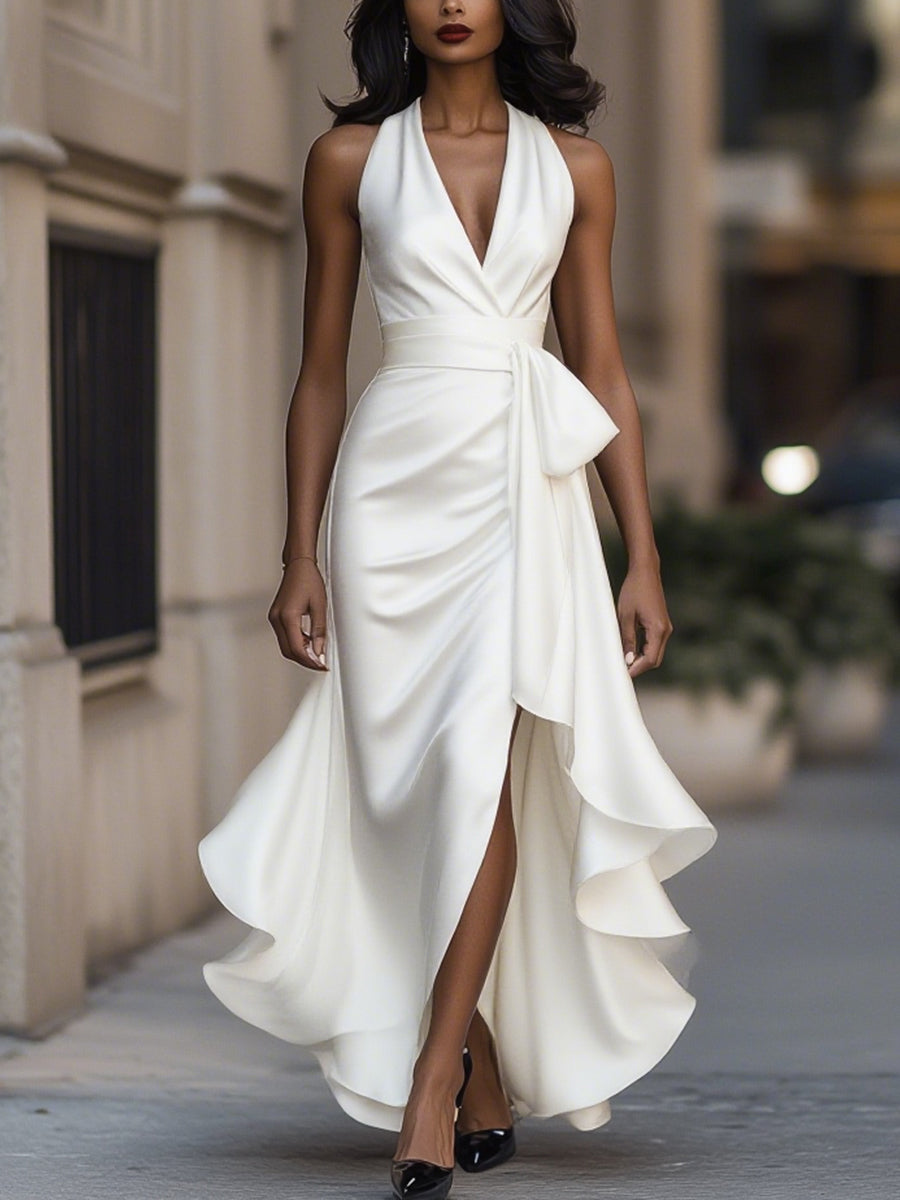 Livia | Women's Halter Neck Asymmetric Midi Dress