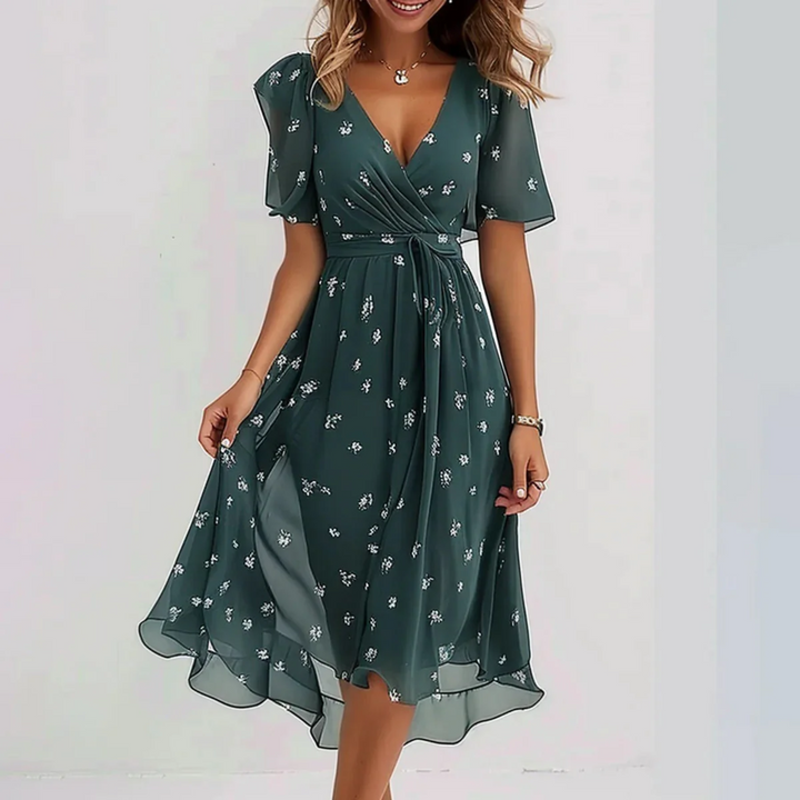 Iris | Women's V-Neck Flowy Summer Midi Dress