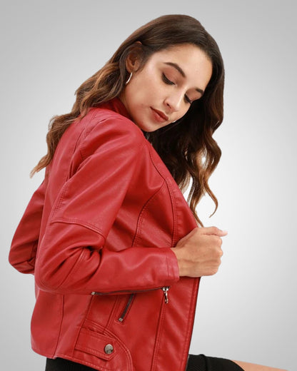 Sharon | Women's Classic High Collar Leather Jacket