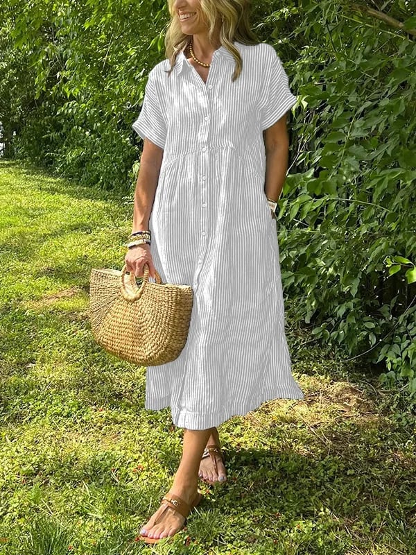 Georgia | Women's Summer Striped Buttoned Shirt Dress