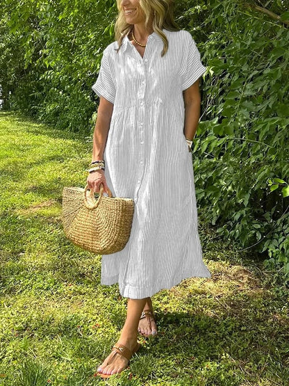 Georgia | Women's Summer Striped Buttoned Shirt Dress