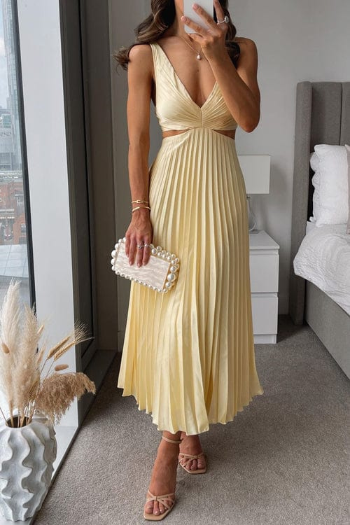 Elise | Women's Summer V-Neck Pleated Midi Dress