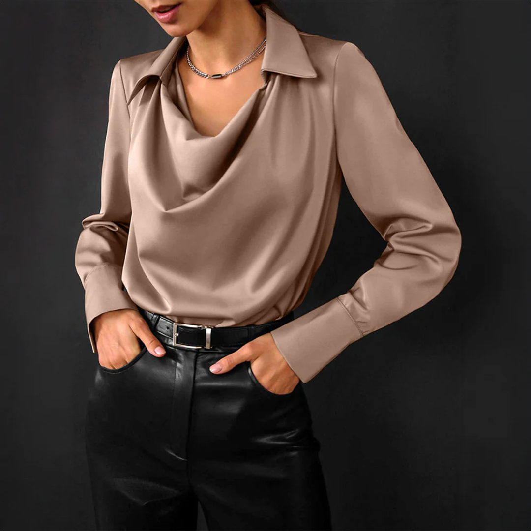 Velora | Women's Summer Draped Neck Satin Blouse
