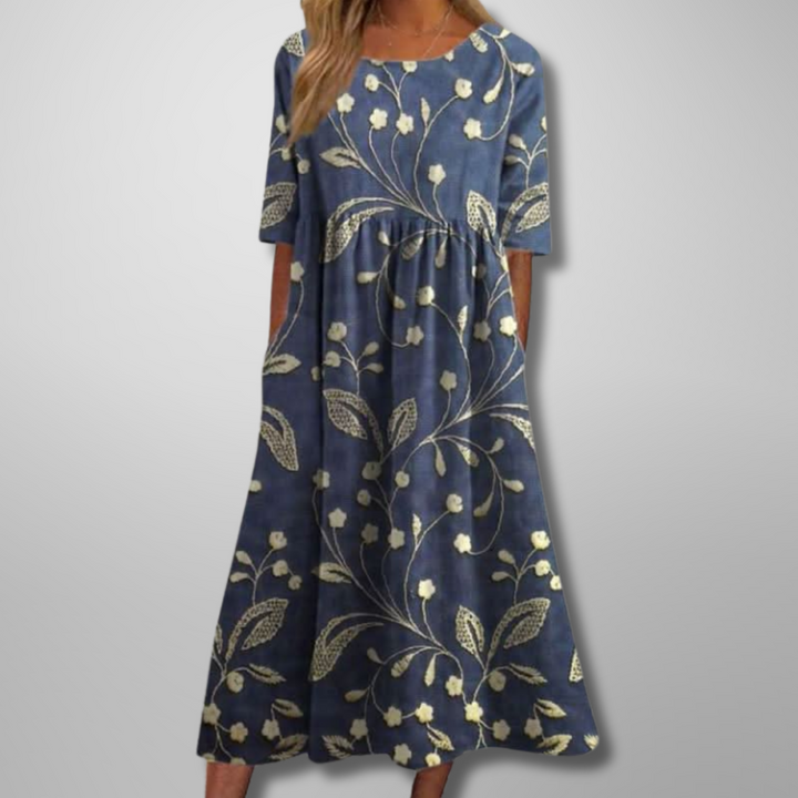 Lina | Women’s Midi Dress with Floral Print and Short Sleeves