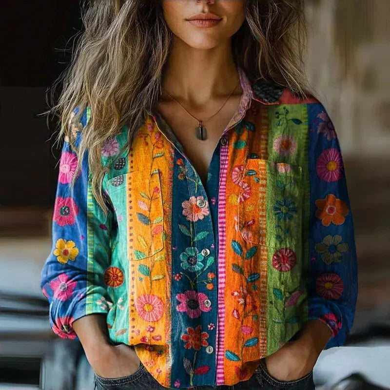 Freya | Women's Pattern Print Button Front Vintage Style Blouse