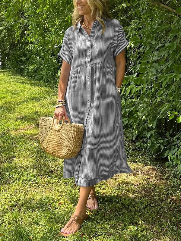 Georgia | Women's Summer Striped Buttoned Shirt Dress