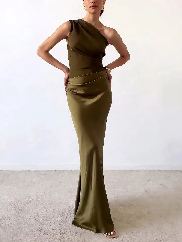 Phoebe | Women's One-Shoulder Pleated Maxi Dress