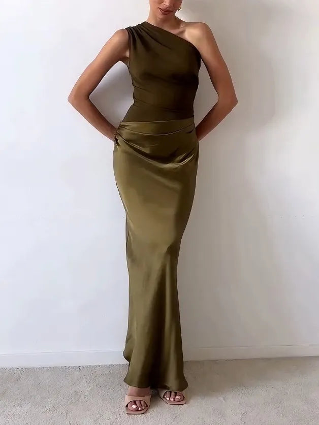 Phoebe | Women's One-Shoulder Pleated Maxi Dress