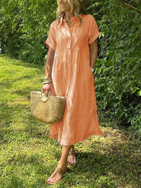 Georgia | Women's Summer Striped Buttoned Shirt Dress