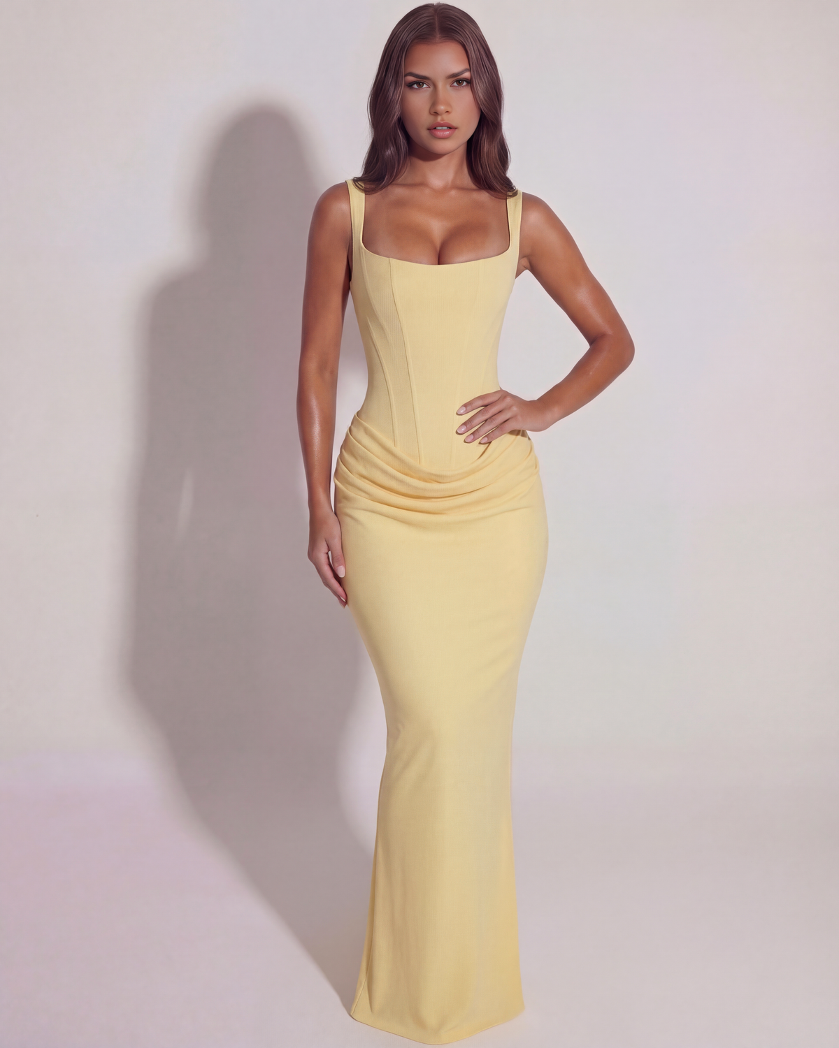 Camilla | Women's Draped Square Neck Evening Dress