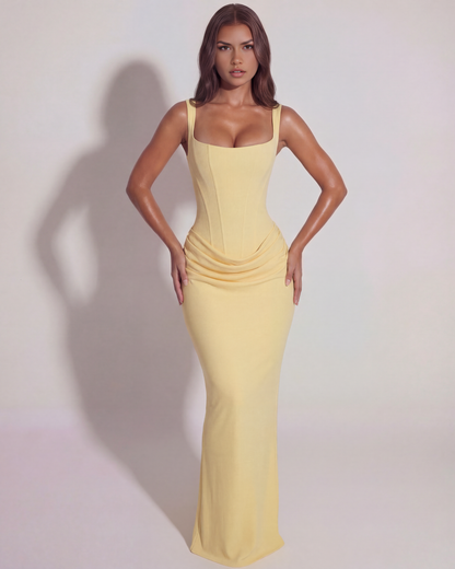 Camilla | Women's Draped Square Neck Evening Dress