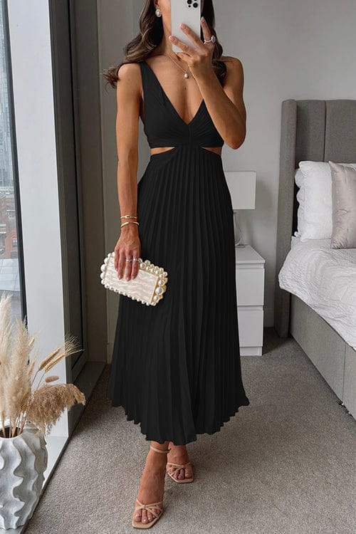 Elise | Women's Summer V-Neck Pleated Midi Dress