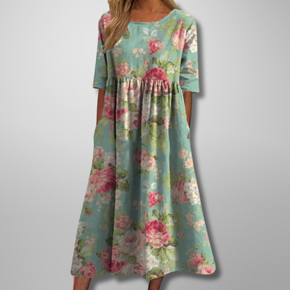 Lina | Women’s Midi Dress with Floral Print and Short Sleeves