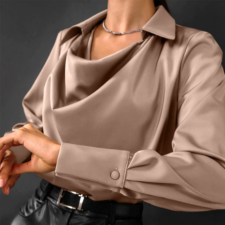 Velora | Women's Summer Draped Neck Satin Blouse