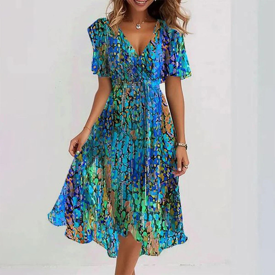 Iris | Women's V-Neck Flowy Summer Midi Dress
