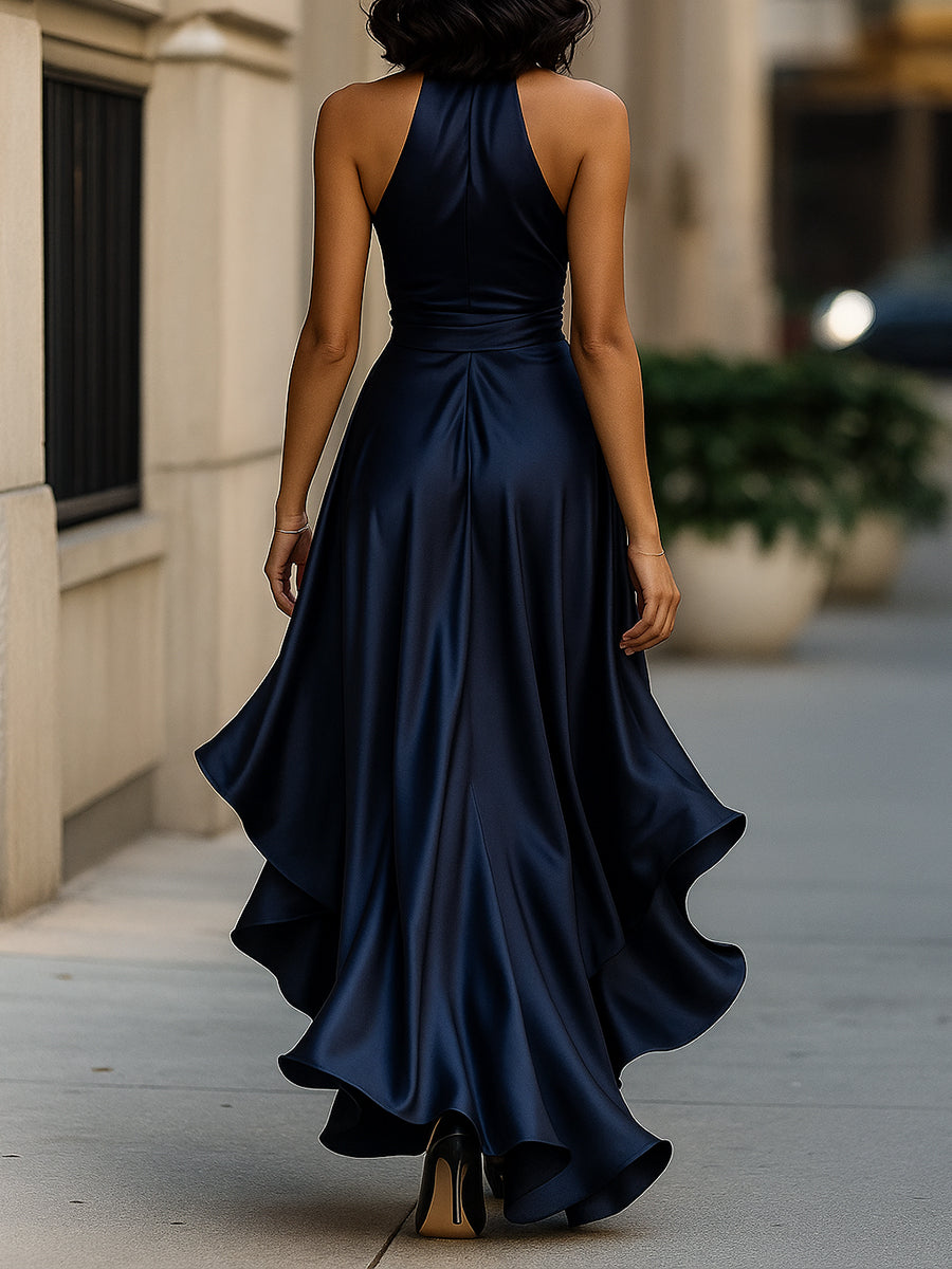Livia | Women's Halter Neck Asymmetric Midi Dress