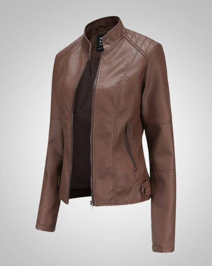 Sharon | Women's Classic High Collar Leather Jacket