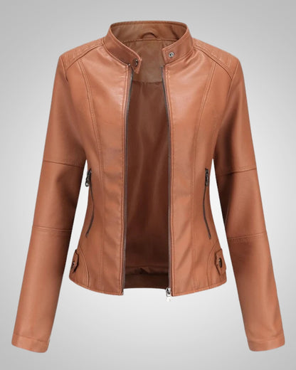 Sharon | Women's Classic High Collar Leather Jacket