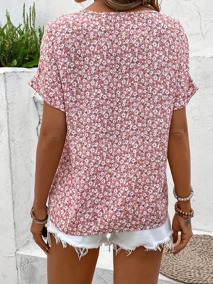 Ella | Women's Floral Print Button Short Sleeve Casual Blouse