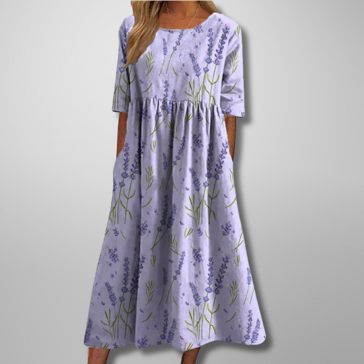 Lina | Women’s Midi Dress with Floral Print and Short Sleeves