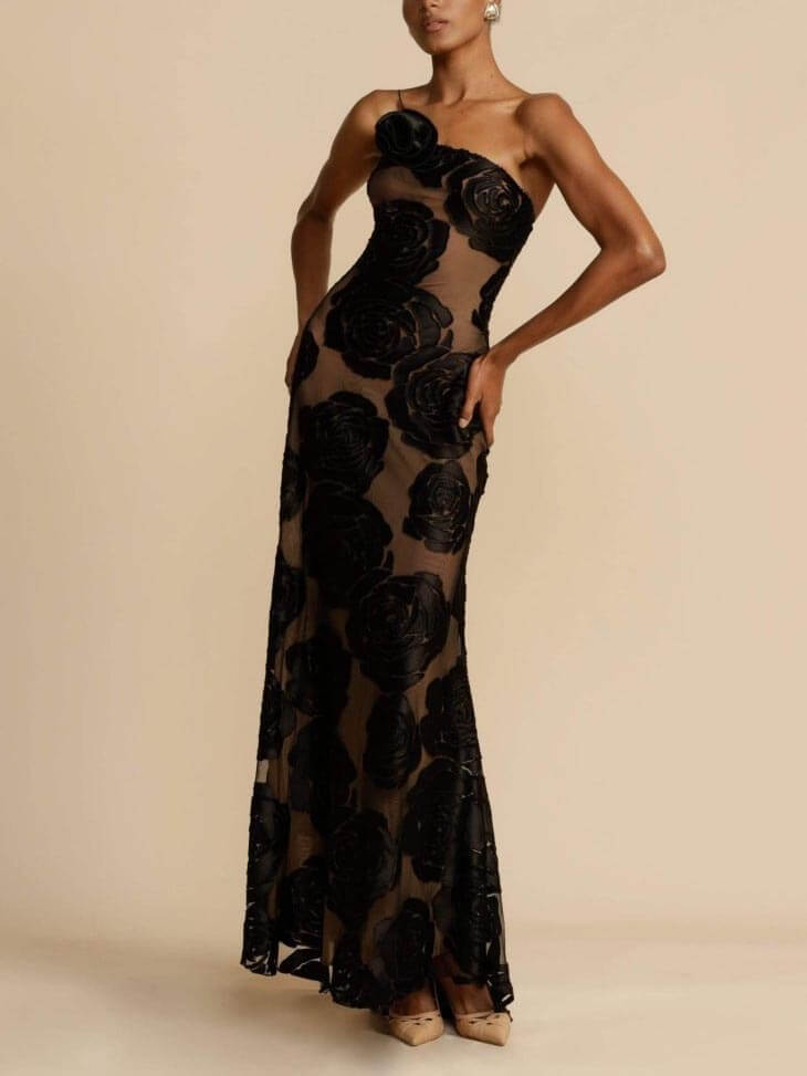 Stella | Women's Floral One-Shoulder Evening Maxi Dress