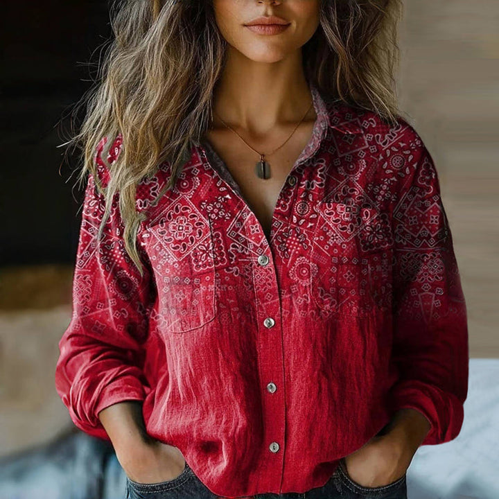 Freya | Women's Pattern Print Button Front Vintage Style Blouse