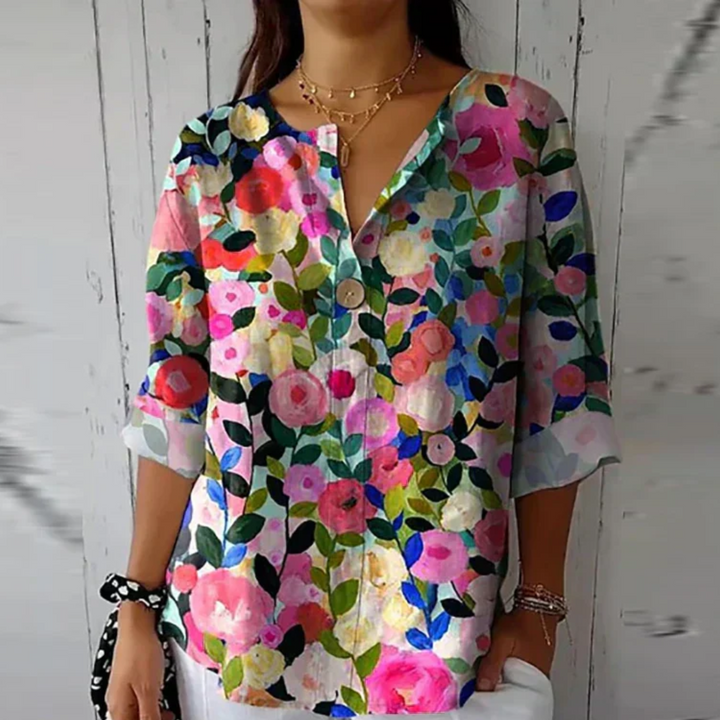 Ruby | Women's Floral Print Button Front Casual Blouse