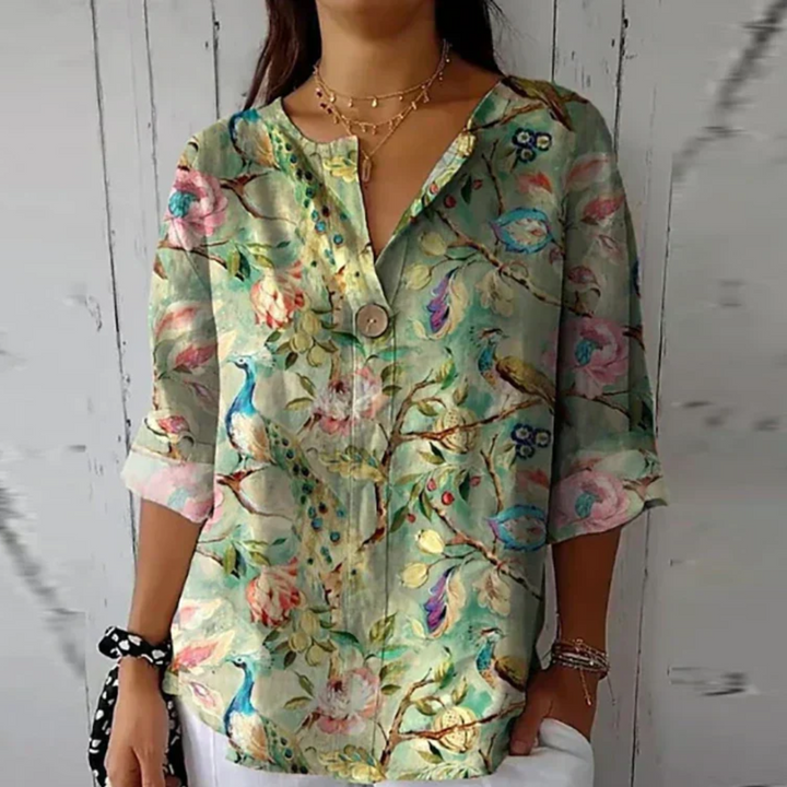 Ruby | Women's Floral Print Button Front Casual Blouse