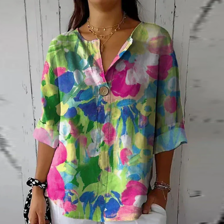 Ruby | Women's Floral Print Button Front Casual Blouse