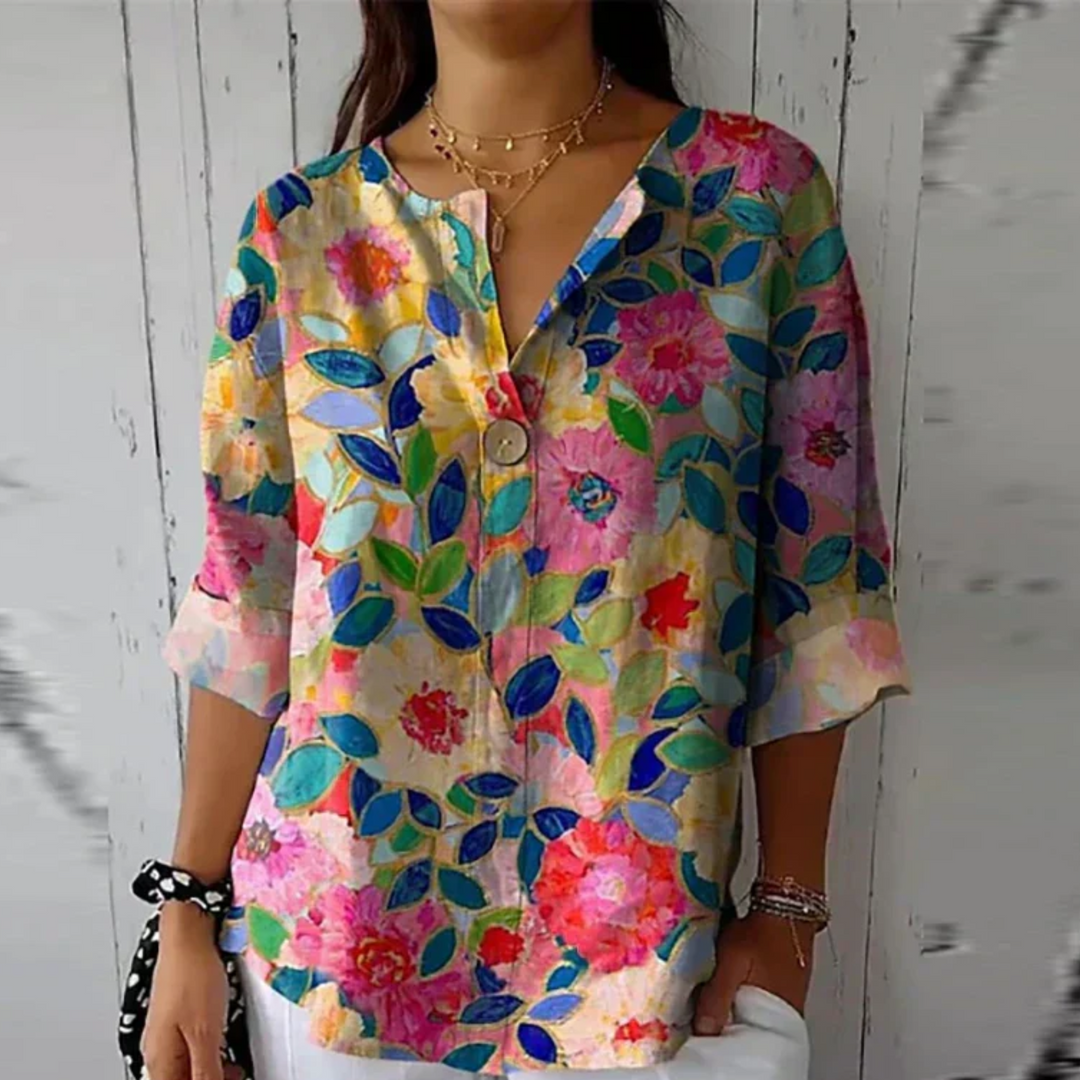 Ruby | Women's Floral Print Button Front Casual Blouse