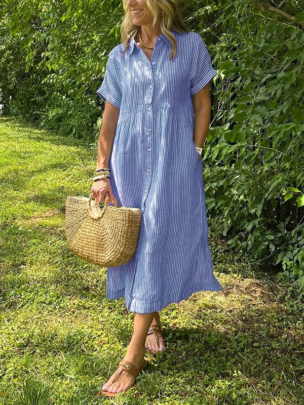 Georgia | Women's Summer Striped Buttoned Shirt Dress