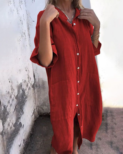 Mila | Women's Short Sleeve Shirt Midi Dress