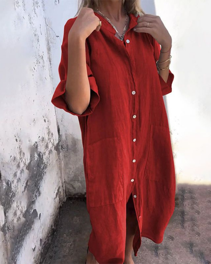 Mila | Women's Short Sleeve Shirt Midi Dress