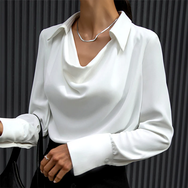 Velora | Women's Summer Draped Neck Satin Blouse