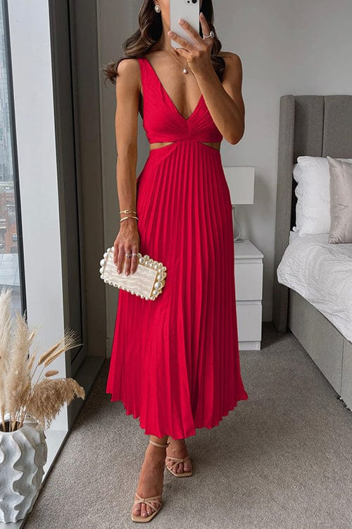Elise | Women's Summer V-Neck Pleated Midi Dress