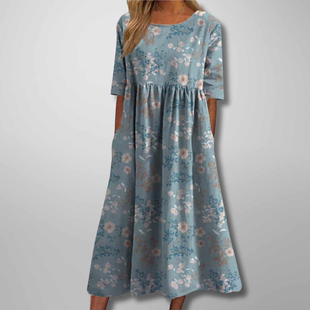 Lina | Women’s Midi Dress with Floral Print and Short Sleeves