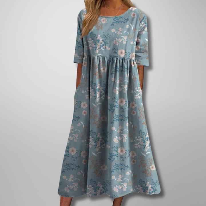Lina | Women’s Midi Dress with Floral Print and Short Sleeves