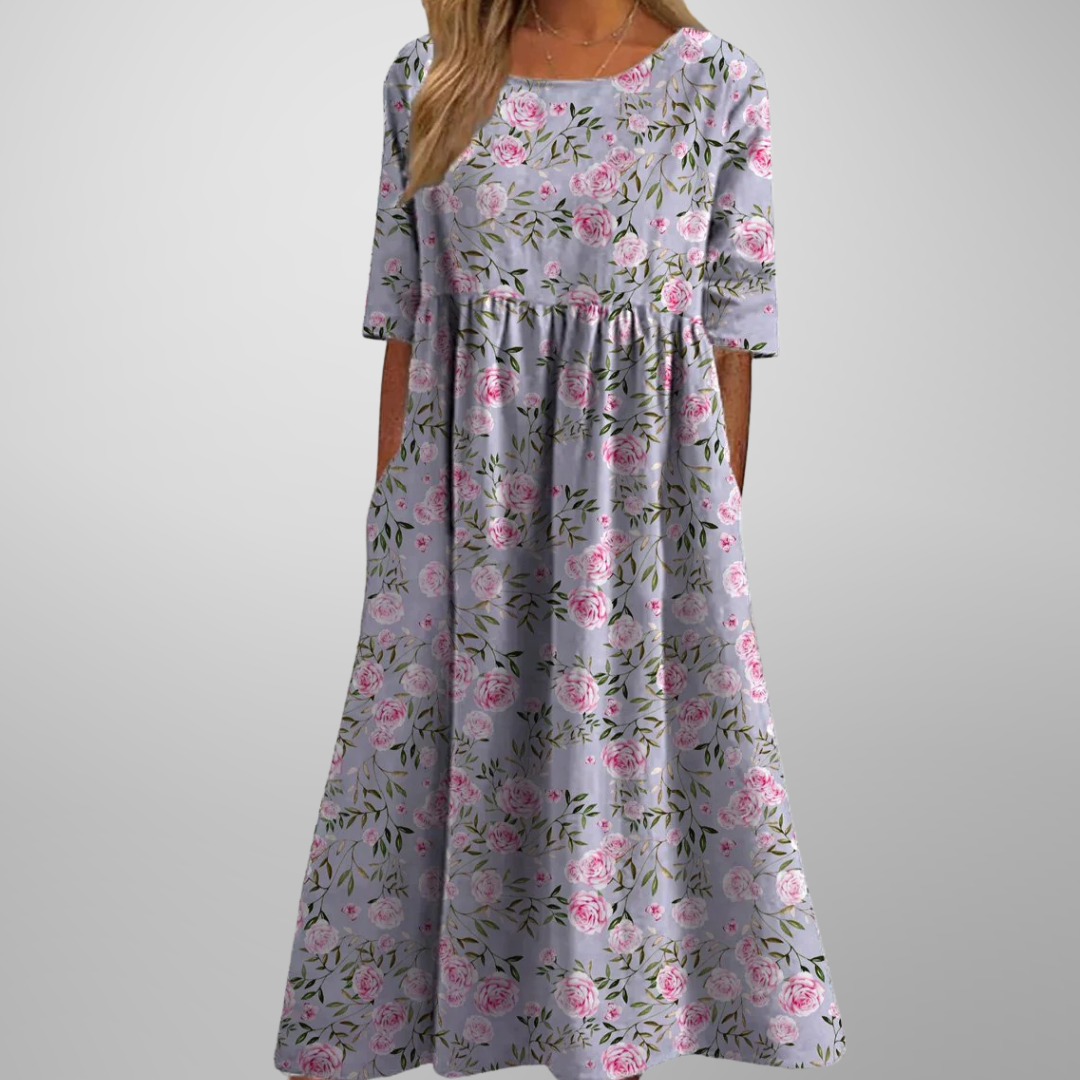 Lina | Women’s Midi Dress with Floral Print and Short Sleeves
