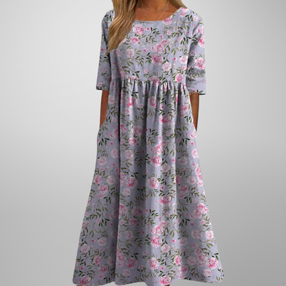 Lina | Women’s Midi Dress with Floral Print and Short Sleeves