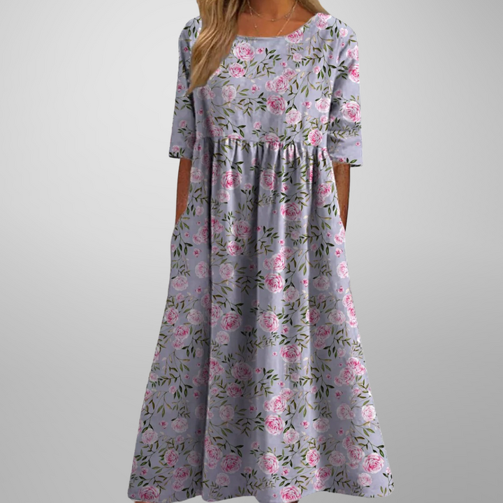 Lina | Women’s Midi Dress with Floral Print and Short Sleeves