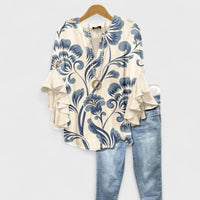 Hannah | Women's Floral Print Ruffle Sleeve Summer Blouse