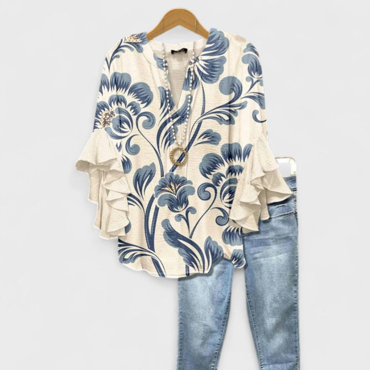 Hannah | Women's Floral Print Ruffle Sleeve Summer Blouse