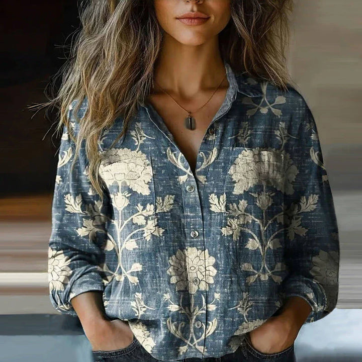 Freya | Women's Pattern Print Button Front Vintage Style Blouse