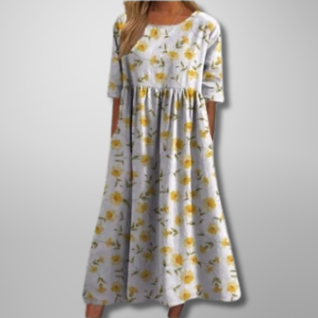 Lina | Women’s Midi Dress with Floral Print and Short Sleeves